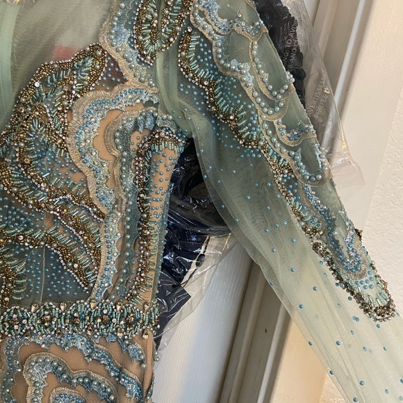 TERANI  COUTURE feathered embroidered Gown - Picture 2 of 11